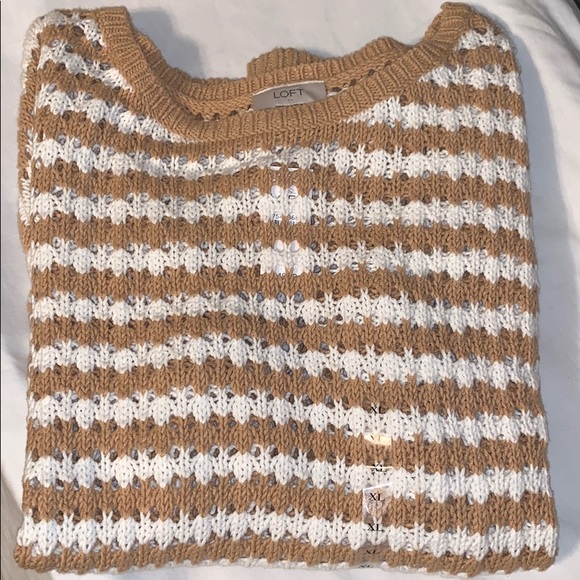 LOFT Sweaters - Ann Taylor Loft XL Tan and White Striped Sweater